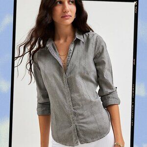 NWT BDG Urban Outfitters Cotton Tamarah Slim Eyelet Top in Grey, M
